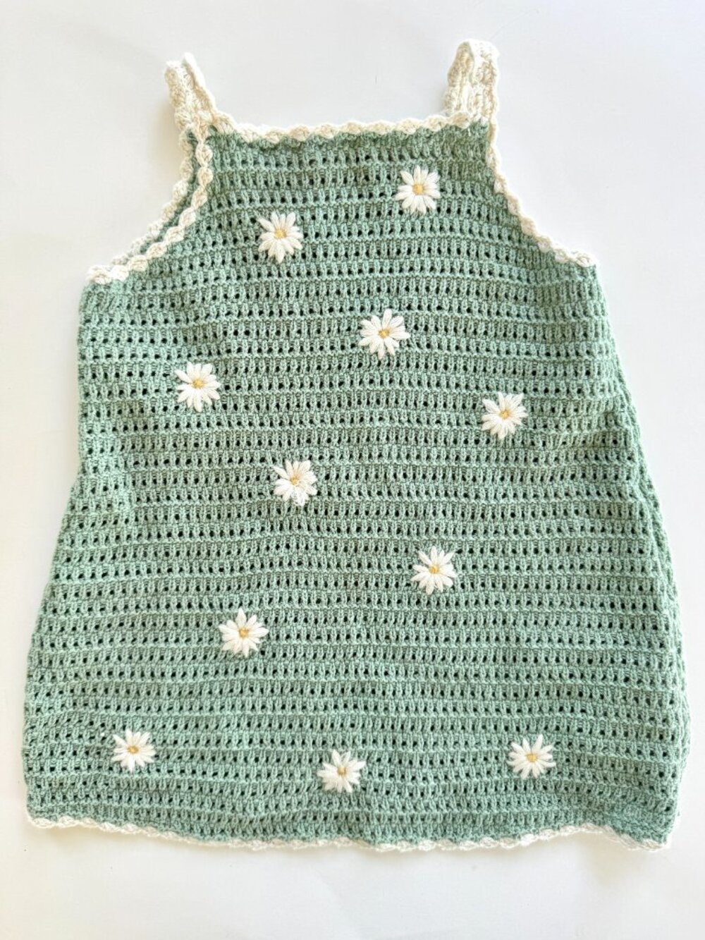 Zara Crochet Daisy Embroidered Sleeveless Dress Sage Green Cream Girls 18-24M